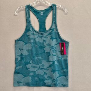 Ryka Seamless Tank Top Women's L Racerback Nylon Blend Floral Fitness Teal